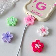 5 件装饰性秋海棠花 PVC 线缆保护套 - 耐用手机充电线保护套，兼容 USB 和无线耳机线，防弯曲线缆套