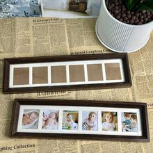 Collage Picture Frames Wall Hanging Long Multiple Wood Picture Frame 6 Opening Multi Photo Frame Acrylic Screen Horizontal Vertical Decor (Walnut) Suitable For Family Photos, Graduation Photos, Anniversaries, Baby Record Photos Ect. - Quả óc chó - Xem 4
