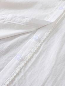 女童花卉蕾丝棉质校园风衬衫 - 白色 - 查看 8