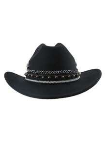 1pc Women's Classic Wide Brim Party Fedora Hat With Rivet Beads And Cowboy Hat Women's Panama Jazz Hat