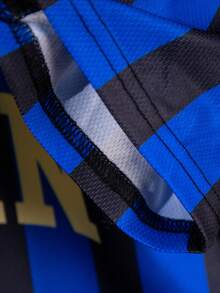 1 pieza Camiseta de polo de manga corta con cuello con texto de Milán 1958 y estampado de rayas para uso diario casual de niños, primavera/verano - Azul - Ver 6