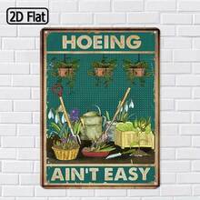 1pc 2D Flat Metal Sign, Gardening - Hoeing Themed Decor, Displays Gardening Tools, Highlights Difficulty Of Hoeing, Perfect For Garden Tool Storage Areas Or Pathways, Adds Rustic Charm, 8x12inchs/20x30cm/20x30cm - 彩色 - 查看 6