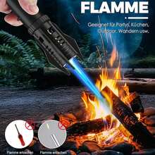 1 Stück/Packung 2 colors(red and blue) flame Torch Jet flame lighter, windproof lighter with safety lock, butane gas refillable lighters, Flame adjustable, long & strong stick lighter for stove, barbecue, crème brulée, grill (shipped without gas butane), 360 degree inverted use - K39-Schwarz - Übersicht 3