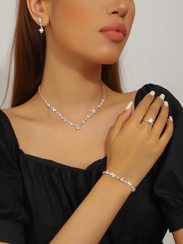 Multi-Piece Set Of Minimalist Crystal Water Drop Shaped Necklace And Earrings Jewelry Set, Suitable For Women Wedding, Birthday, Anniversary Events