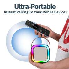 Mini Karaoke Maschine, Karaoke Maschine für Kinder und Erwachsene, tragbarer Bluetooth Karaoke Lautsprecher mit 2 kabellosen Mikrofonen und Party Lichtern für Kinder und Erwachsene, Geburtstagsgeschenke für Mädchen, Jungen, Familie, Haus Party