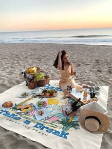 1pc Outdoor Waterproof And Anti-Sand Digitally Printed Picnic Mat/Beach Towel, Fashion & Refreshing Pattern, Suitable For Camping And Picnicking - Multicolor - View 7