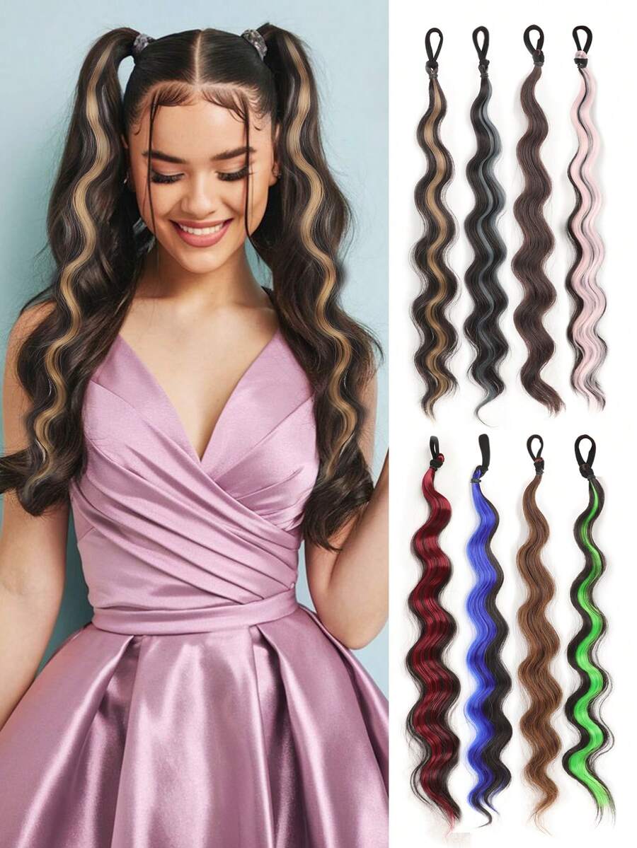 2 件装高光合成假发发束 DIY 自卷发髻低高马尾接发蓬松辫子发髻发片