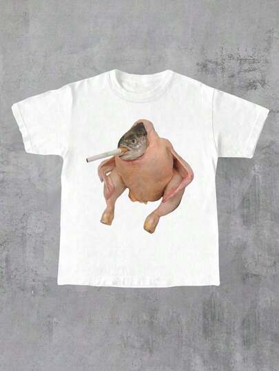 2025 100% Pure Cotton Noixe Standard Size Men's T-Shirt With Funny Internet Meme Black Person Kicking Crocodile Graphic Print