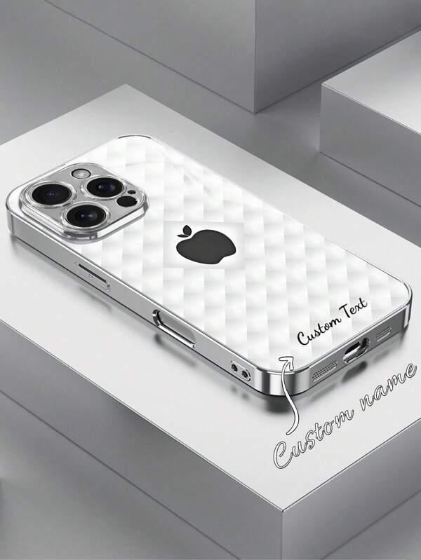 1pc Customized Fashionable Business Apple Logo Pattern Personalized Text Tempered Glass Phone Case Suitable For IPhone 16 Pro Max/15/17/13/12/11/XS Max/6 7 8 Plus, Holiday Gift, Birthday Gift, Couples, Pets, Friends, Classmates, Siblings, Family, Stylish HD Print Protective Cover