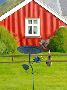 Outdoor Freestanding Leaf-Shaped Bird Bath, Freestanding Garden Birdbath Feeder Bowl With Metal Stake, Detachable Decorative Watering Spot For Garden, Patio, Yard, Lawn, Suitable For Attracting Small Animals, Durable Iron Design, All-Season Use, Great For Birdwatching And Natural Decor - Multicolor - View 7