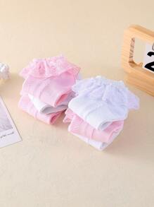6 Pairs Children Lace Trim Mid-Calf Socks, Girls White Dance Socks, All Season