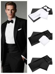 3pcs/Set Holiday Gift Men's Formal Suit Accessories Include Cummerbund + Bow Tie + Pocket Square, Solid Color Groomsman Business Banquet Decor High-End Classic Versatile Gift Box Set
