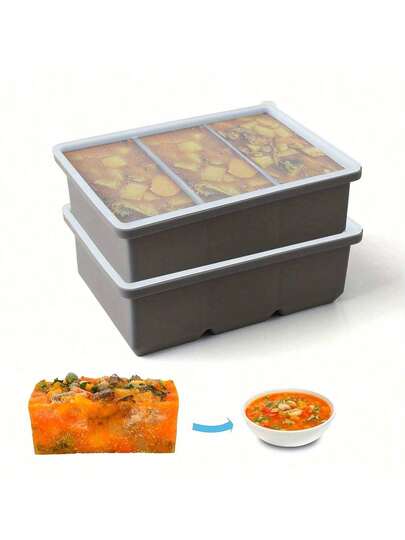 1 件式易释放硅胶冰块托盘带盖 - 灵活、可重复使用的大冰块模具，适用于冰箱，1 杯用于汤、炖菜、酱汁 - 可用洗碗机清洗，非常适合圣诞节、万圣节、复活节、感恩节