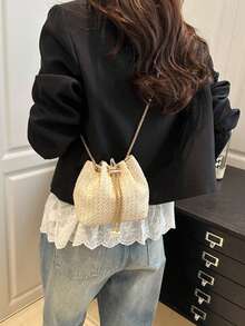 单肩斜挎女包，个性复古百搭通勤包，撞色百搭便携斜挎包，方便使用，水桶包，夏季 - 米色 - 查看 9