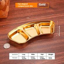 1 件 304 不锈钢韩式金色四格盘子、上菜托盘、调味盘、烧烤盘、多用途酱汁盘，适用于家庭、餐厅、派对使用，可用洗碗机清洗