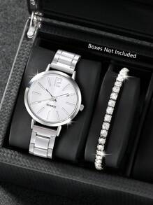 Montres femme 2 pièces, montre mode femme de luxe avec petit cadran à échelle numérique simple et bracelet entièrement serti de diamants. Convient pour le port quotidien, la rentrée, la remise des diplômes, Thanksgiving, les couples. Meilleurs cadeaux sans boîte