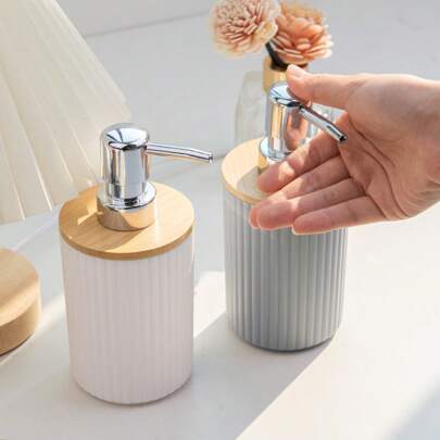 1 pieza Dispensador de jabón líquido recargable con tapa de madera minimalista, botella de lujo con bomba para lavado de manos, gel de baño, loción - Dispensador multiusos para cocina, baño, dormitorio, sala de estar, decoración del hogar, adecuado para el verano