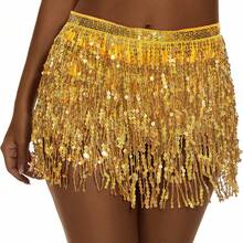 Sequin Fringe Skirt Women Sexy Belly Skirts Adjustable Waist Straps Hip Scarf Wrap Skirt Carnival Rave Dance Performance Costume - Multicolor - View 7