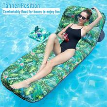 New  Oversized Pool Float Lounge, 72" X 37" Extra Large Fabric-Covered Pool Floats For Adults, Iatable Contour Lounger  Headrt Ultra-Comfort Cooling Pool Raft (XL, Monstera) - Tropical Green - View 2
