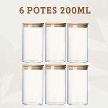 Kit Of 6 Hermetic 200ml Glass Jars With Bamboo Lid For Condiments - Trong suốt - Xem 2