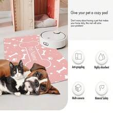 1 件粉色背景狗骨头印花宠物餐垫、速干宠物喂食垫、易清洁宠物碗垫、狗笼垫、猫笼垫、宠物笼垫，适合 4 个季节 - 彩色 - 查看 4