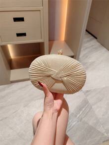 1 pièce Sac de soirée mini en forme d''œuf avec design nœud brillant, décoré de strass élégant et de luxe, sac de soirée charmant, convient pour une fête de mode, un bal de promo, un mariage romantique, un anniversaire, peut être offert, avec chaîne d''épaule amovible - Doré - Voir 5