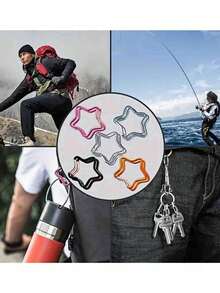 1/2/4/5/6pcs Aluminum Star-Shaped Carabiner, Creative Spring Hook Keychain, Outdoor Camping Hiking Accessories - Silver - View 7