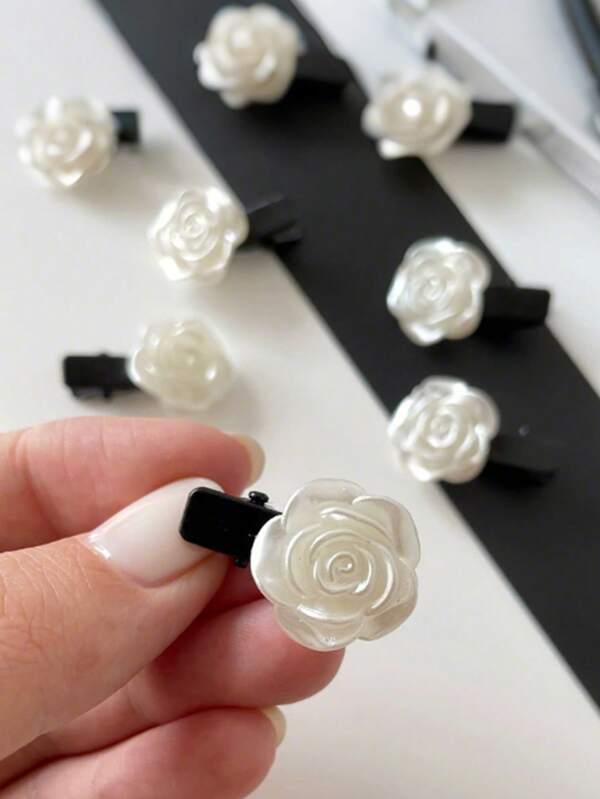 Velvet Red Rose Hair Clips, Cute Chinese Style Floral Hair Accessories, Autumn Winter Hair Ornament Set For Women