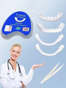 Veneer Teeth Kit Fake Temporary Tooth Whitening Replacement Temporary Tooth Replacement White Snap Repair Fitting Kit,Suitable For Halloween And Christmas
