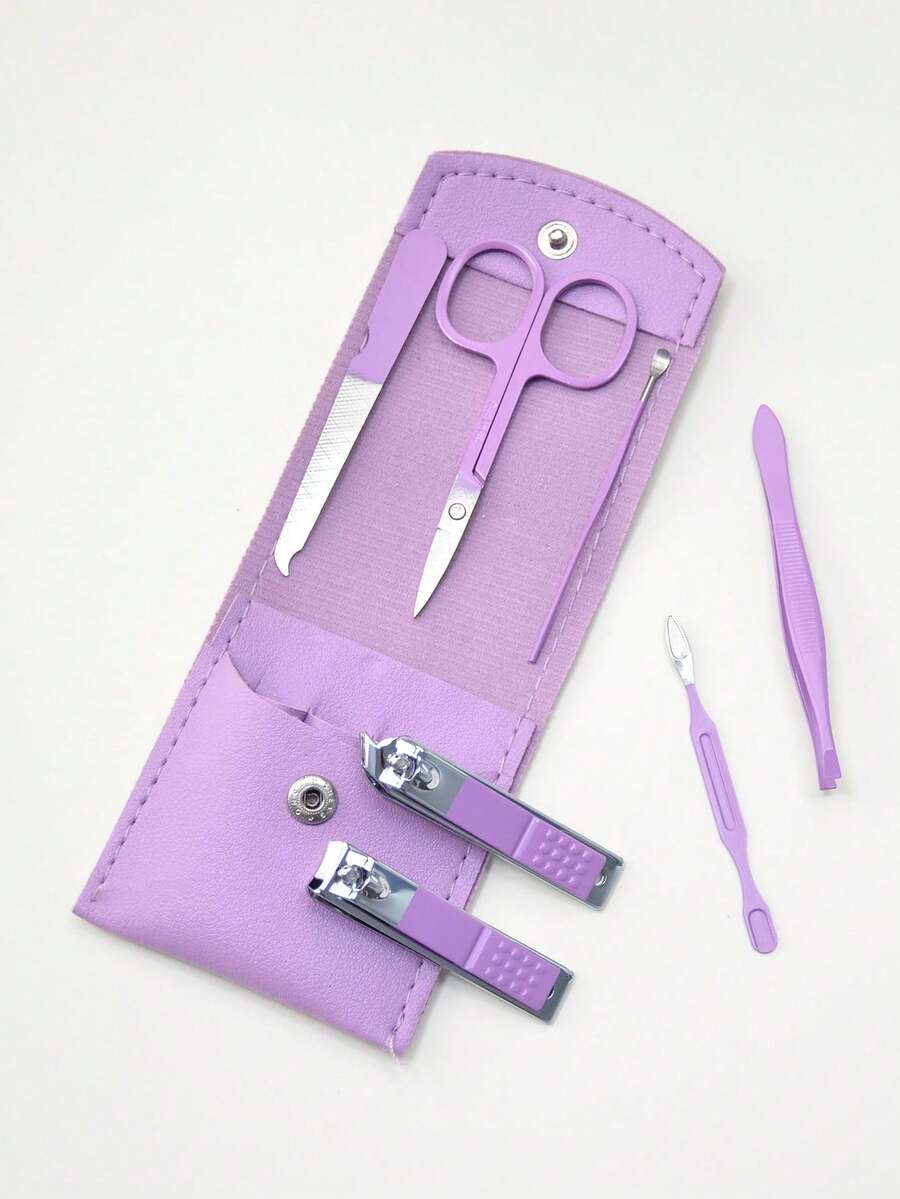 NEFOUME 1 Set Stainless Steel Manicure Clippers, Nail Clipper, Foot File Grooming Beauty Tools Nail Care Kit, Portable - Purple - View 1