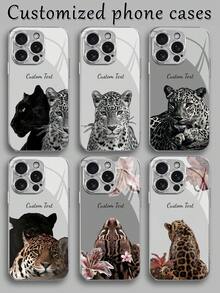 1pc Customizable Leopard Pattern Tempered Glass Phone Case, Compatible With Iphone 17 Air/16 Pro Max/15/17/13/12/11/XS Max/6 7 8 Plus, S20 FE/S21/S23 Ultra/S25 Edge, Personalized Gift For Holiday, Birthday, Couples, Pets, Friends, Family, Fashion High-Definition Protective Cover - Silver - View 2