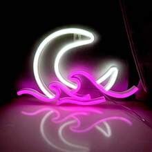 1 Stück Neon Mond und Meer Schild, Größe: ca. 29,5 x 18,5 cm (11,6 x 7,28 Zoll), USB Batterie Dual Use, Sonnenaufgang Sonnenuntergang Neonlicht, Mondlicht Neonlicht, Dämmerungswellen LED Zimmer Dekoration Wandschild, Anime Neon Mond Wanddekor für Bar, Nachtclub, Café, Hotel, Garage, Schlafzimmer, Geburtstagsparty