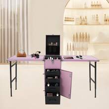 Portable Nail Table Desk Foldable Rolling Manicure Table 2 Desktop Cosmetic Case - Pink - View 6