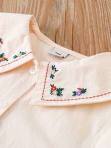 Blusa casual de manga larga con bordado floral lindo para niñas jóvenes, ropa para niños pequeños