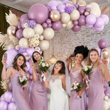 110pcs Purple Balloon Arch Set, Boho Balloon Garland With Purple, Metallic Gold, White Balloons For Wedding Shower, Engagement, Bride, Birthday, Party Decor