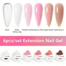 6 Colors 15ml UV Cured Nail Extension Adhesive - Crystal Clear, White, Milky Jelly, Light Pink, Pink, Nude - Smooth, Alcohol-Free, Quick-Drying, Perfect For Nail Art And Salon Use- An Easter Gift For Girls With Nail - 彩色 - 查看 12