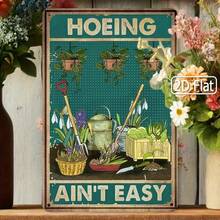 1pc 2D Flat Metal Sign, Gardening - Hoeing Themed Decor, Displays Gardening Tools, Highlights Difficulty Of Hoeing, Perfect For Garden Tool Storage Areas Or Pathways, Adds Rustic Charm, 8x12inchs/20x30cm/20x30cm - 彩色 - 查看 5