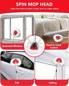 Spin Mop Replacement Head Compatible With O-Cedar EasyWring 1 Tank, 2 Microfiber Mop Refills, 30-58" Handle And 1 Base Set Combo (White,1 Tank System)2025