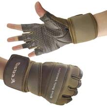 Guantes de entrenamiento para hombres, guantes de levantamiento de pesas con soporte para la muñeca, guantes de ejercicio completos, guantes transpirables de media dedos para gimnasio, levantamiento de pesas, ejercicio, entrenamiento y fitness - Marrón - Ver 7