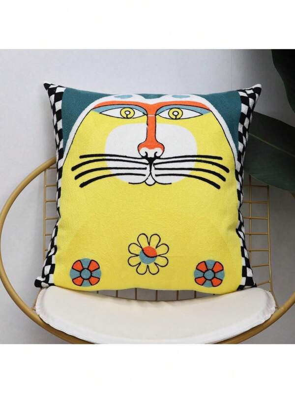 1 pièce, Taie d'oreiller en coton doux Couverture de coussin carrée avec art abstrait en broderie. Housse de coussin pour balcon extérieur pour le canapé, le salon et le lit 45 x 45 cm (Motif-2)