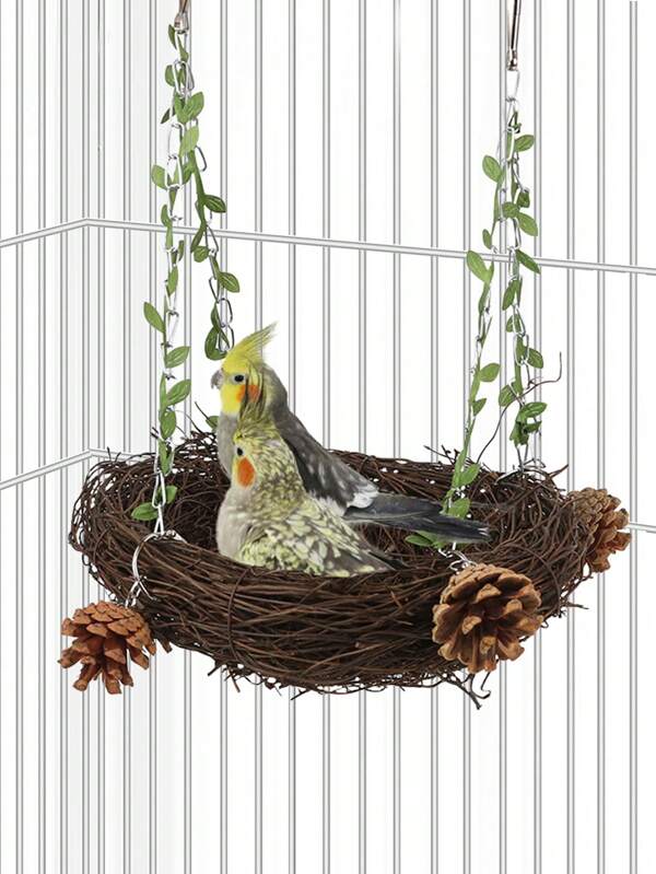 1pc Natural Seagrass Pinecone Woven Hanging Parrot Bird Nest, Suitable For Bird Cage Or Indoor Use, Warm Bird Nest