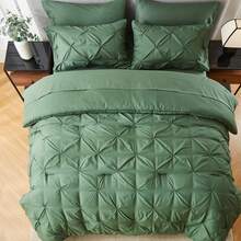 7 Pieces (Full/Queen/King) Elegant Bed In A Bag Comforter Set, Twin(5 Pieces),Stylish Solid Comforter, Soft Microfiber, Comfortable And Warm, Cloud-Like Soft Bedding Set, Bedroom Decor For Spring/Summer/Autumn/Winter, Ideal Gift - 墨綠色 - 查看 4