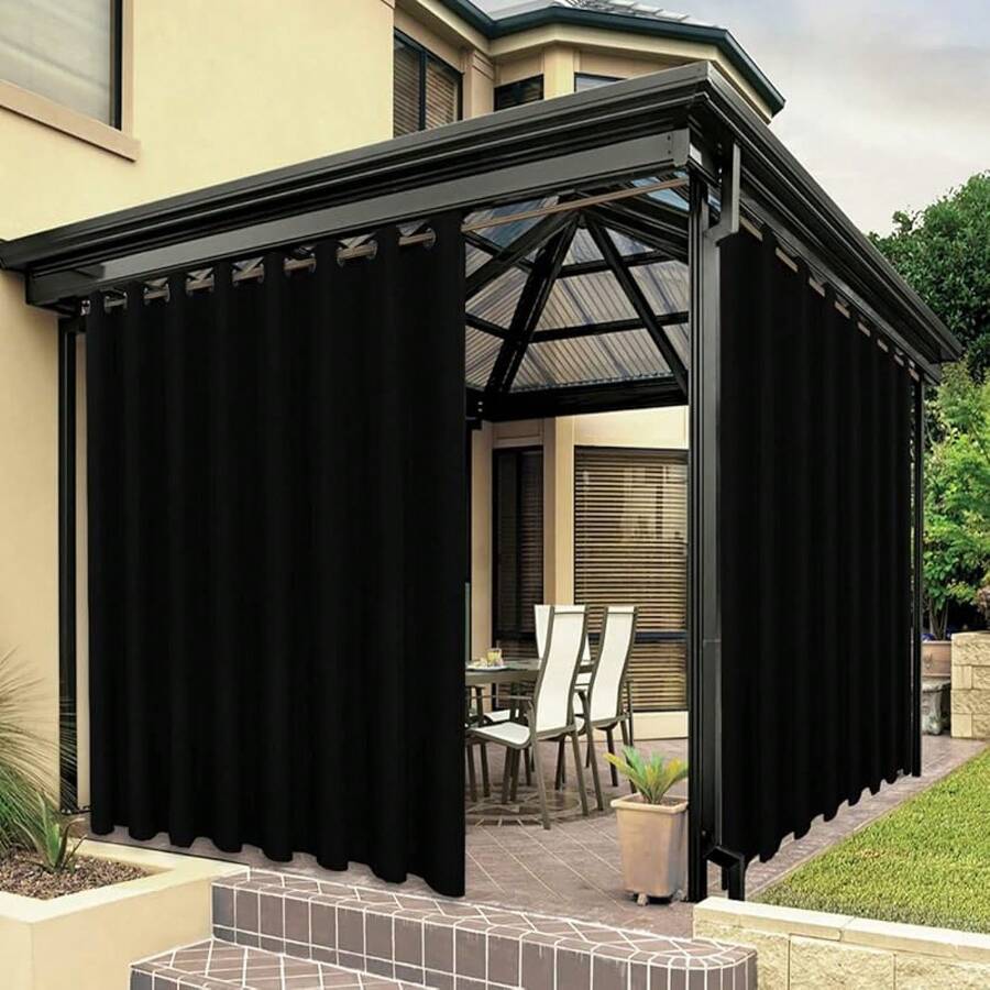 2025Hot-BONZER Waterproof Outdoor Curtains Patio, Premium Thick Privacy Weatherproof Grommet Outside Curtains Porch, Pergola, Cabana, 1 Panel, 54W X 84L Inch, - 黑色 - 查看 1