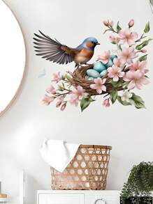 mama look 1/2 Pcs Removable PVC Wall Sticker With Turtle Leaf, Giraffe, Birds On Flower Branches, Bird Nest, Cartoon Wall Art Decoration For Bedroom, Living Room, Office, Bathroom