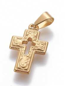 1 pièce Pendentif en acier inoxydable 304 de couleur dorée en forme de croix - Or jaune - Voir 16
