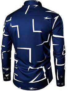 Áo sơ mi nam dài tay cổ cài nút màu xanh navy, họa tiết hình học, phù hợp mặc khi đi làm, đi chơi, đi làm văn phòng, đi chơi thường ngày và trang trọng vào mùa xuân, hè, thu, đông - Màu xanh hải quân - Xem 5