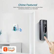Sonnette vidéo intelligente sans fil Tuya - Système de sécurité domestique avec sonnerie, Wi-Fi 2,4 G, vision nocturne, audio bidirectionnel, notifications en temps réel, transformation vocale, stockage sur le cloud et carte SD pour une utilisation intérieure et extérieure, système de sécurité intérieur | Sonnette sans fil pour smartphone pour l'entrée