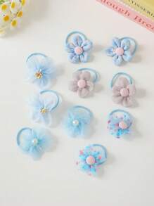 10pcs Girls' Sweet Cute Vibrant Colorful Flower Pattern Hair Scrunchies, Fashion & Versatile