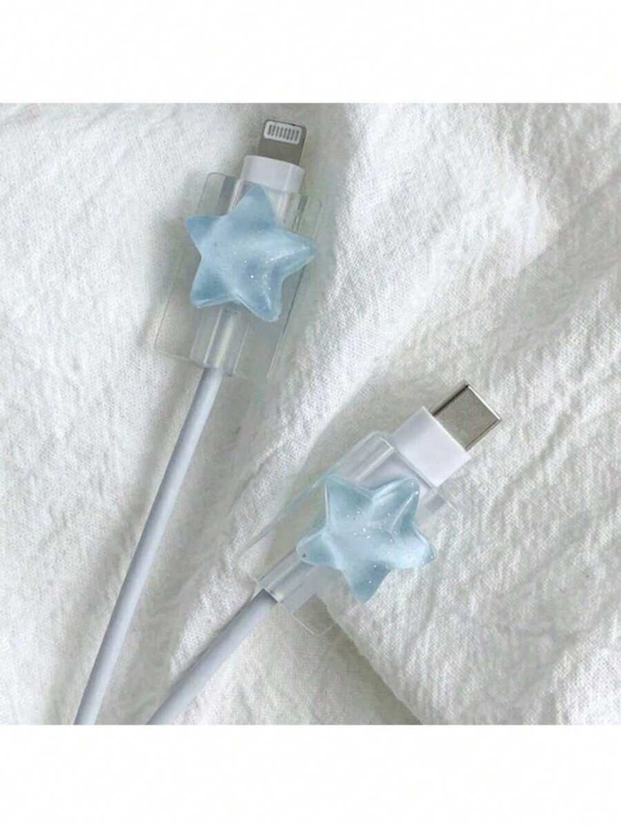 星形/蝴蝶结保护壳 兼容防断数据线 - 無色 - 查看 1