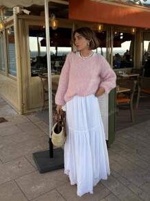 Women's Casual Loose Solid Color Lantern Sleeve Design Sweater, Suitable For Home, Daily, Travel, Autumn/Winter